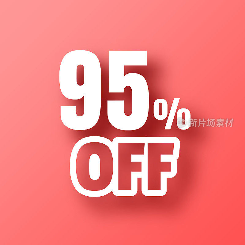 95% Off (95% Off)图标在红色背景与阴影